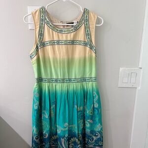 Anthropologie Tanvi Kedia Dip Dyed Embroidered Sleeveless Sundress